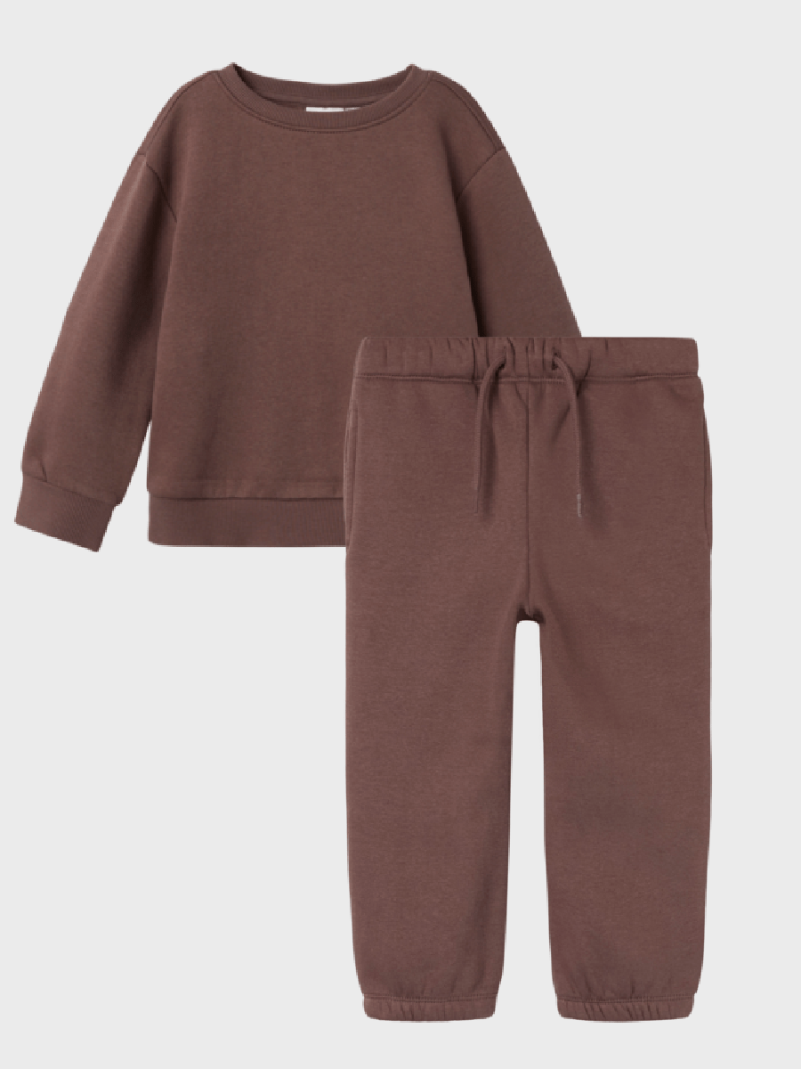 name it mini OANNE LS NREG SWEAT SET - Peppercorn | Torgunns Barneklær AS