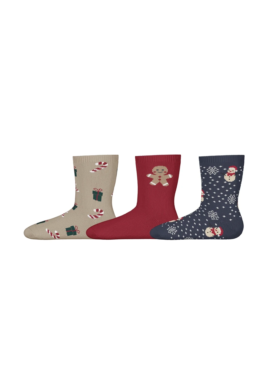 name it mini RICHRISTMAS 3-pk sokker - Peyote Red Dahlia + Navy Blazer | Torgunns Barneklær AS