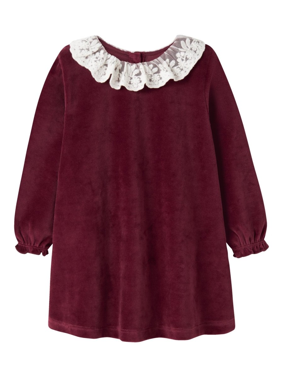 name it mini ROXY LS VELOUR DRESS - Burgundy | Torgunns Barneklær AS