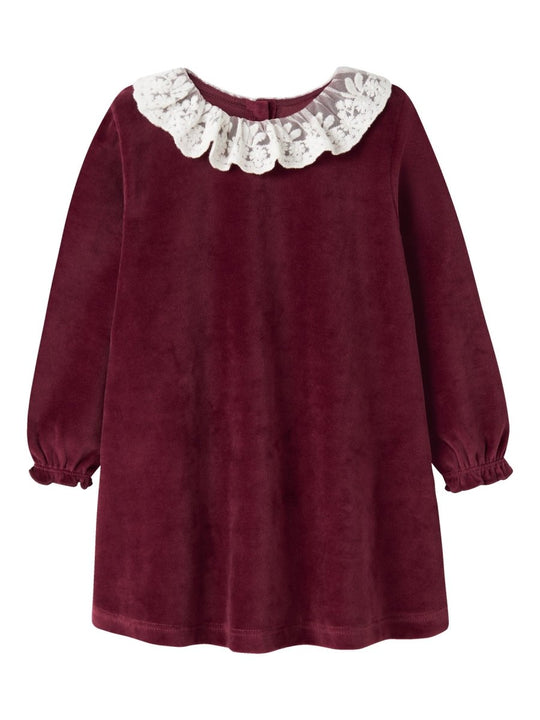 name it mini ROXY LS VELOUR DRESS - Burgundy | Torgunns Barneklær AS