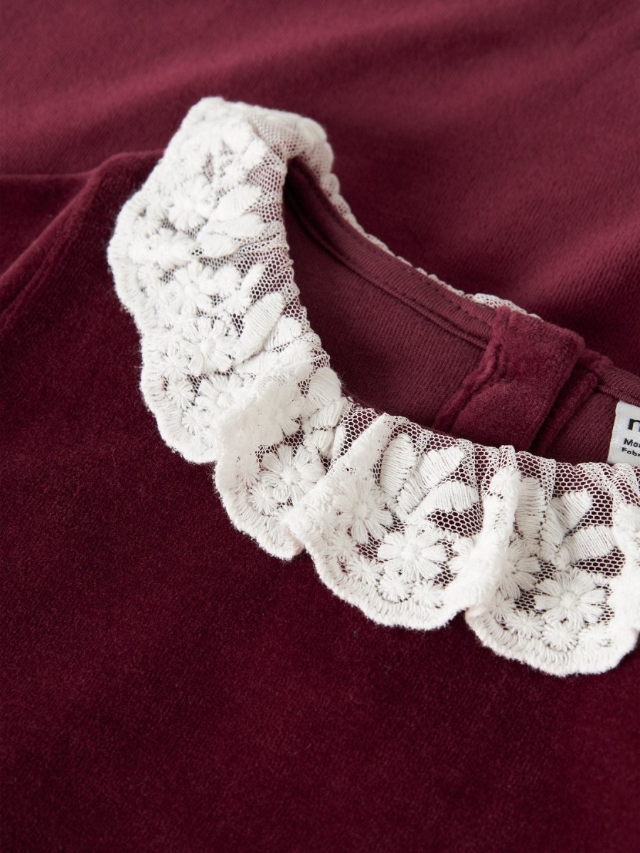 name it mini ROXY LS VELOUR DRESS - Burgundy | Torgunns Barneklær AS