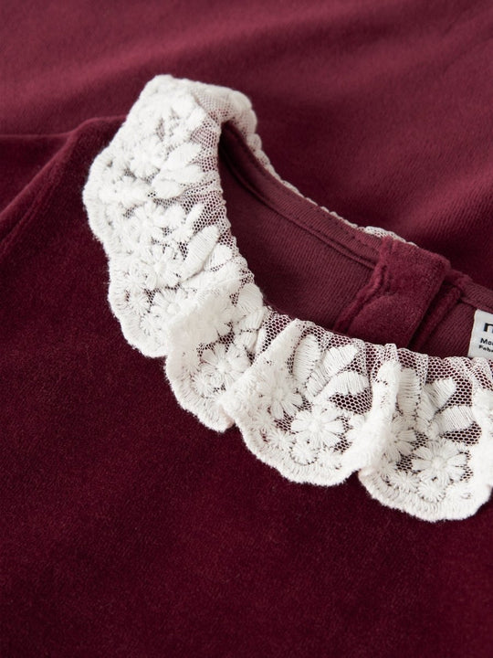 name it mini ROXY LS VELOUR DRESS - Burgundy | Torgunns Barneklær AS