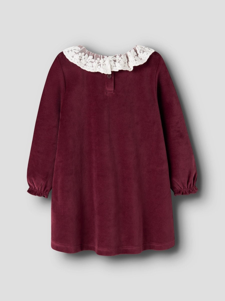 name it mini ROXY LS VELOUR DRESS - Burgundy | Torgunns Barneklær AS