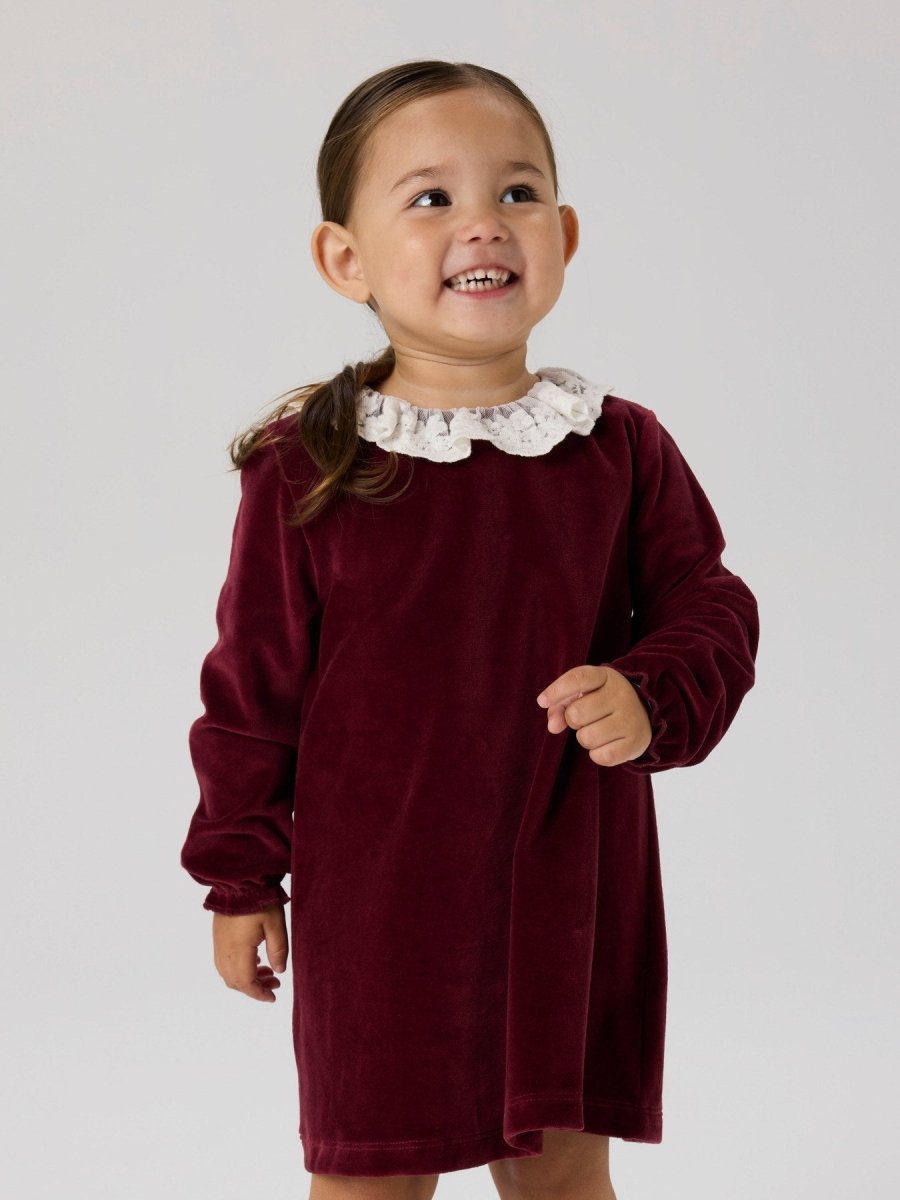 name it mini ROXY LS VELOUR DRESS - Burgundy | Torgunns Barneklær AS