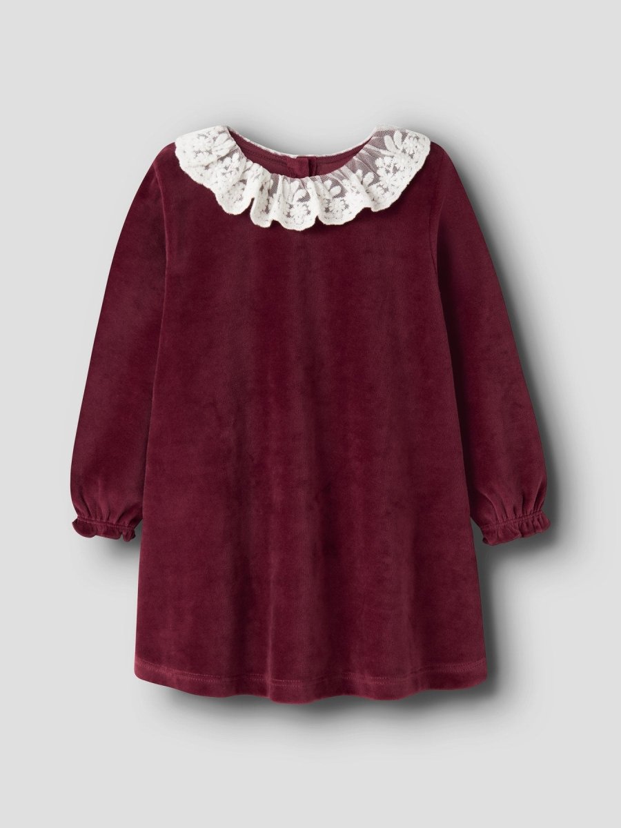 name it mini ROXY LS VELOUR DRESS - Burgundy | Torgunns Barneklær AS