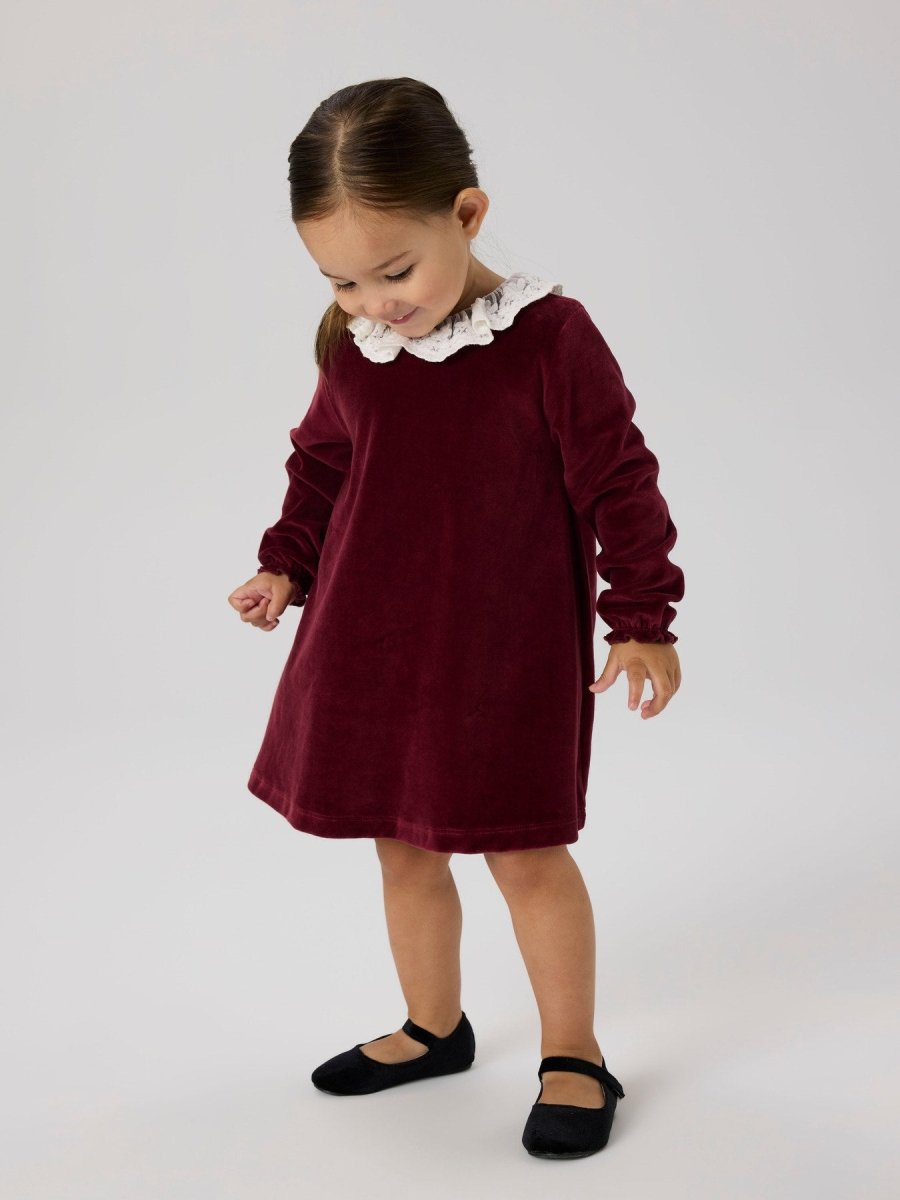 name it mini ROXY LS VELOUR DRESS - Burgundy | Torgunns Barneklær AS