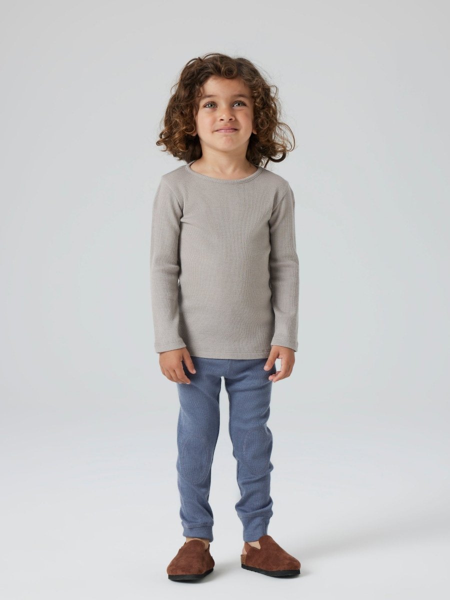name it mini ULL/SILKE WOSSA RIB LONGJOHN - Folkstone Gray | Torgunns Barneklær AS