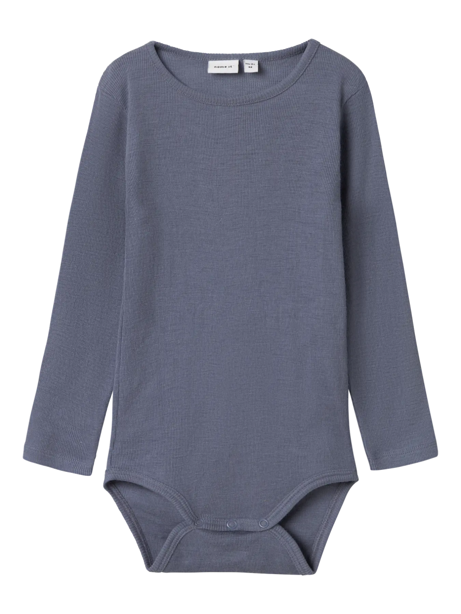 name it mini ULL/SILKE WOSSA RIB LS BODY - Folkstone Gray | Torgunns Barneklær AS