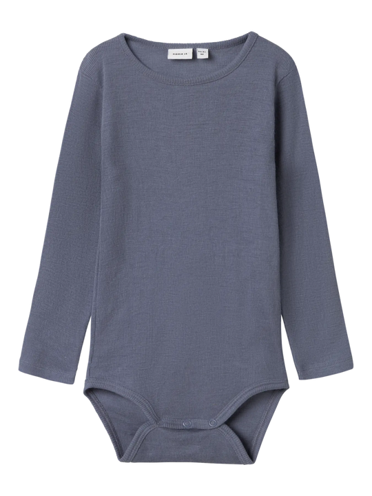 name it mini ULL/SILKE WOSSA RIB LS BODY - Folkstone Gray | Torgunns Barneklær AS