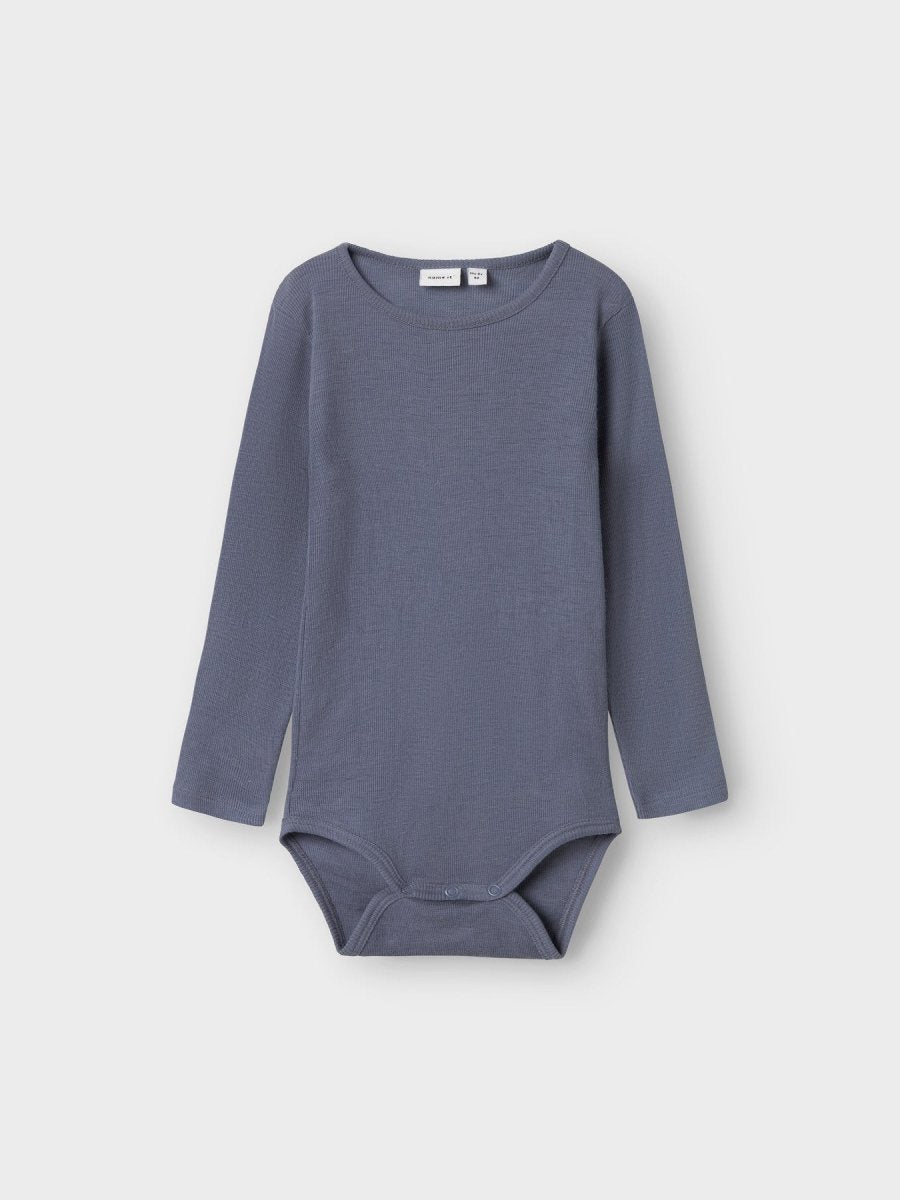 name it mini ULL/SILKE WOSSA RIB LS BODY - Folkstone Gray | Torgunns Barneklær AS