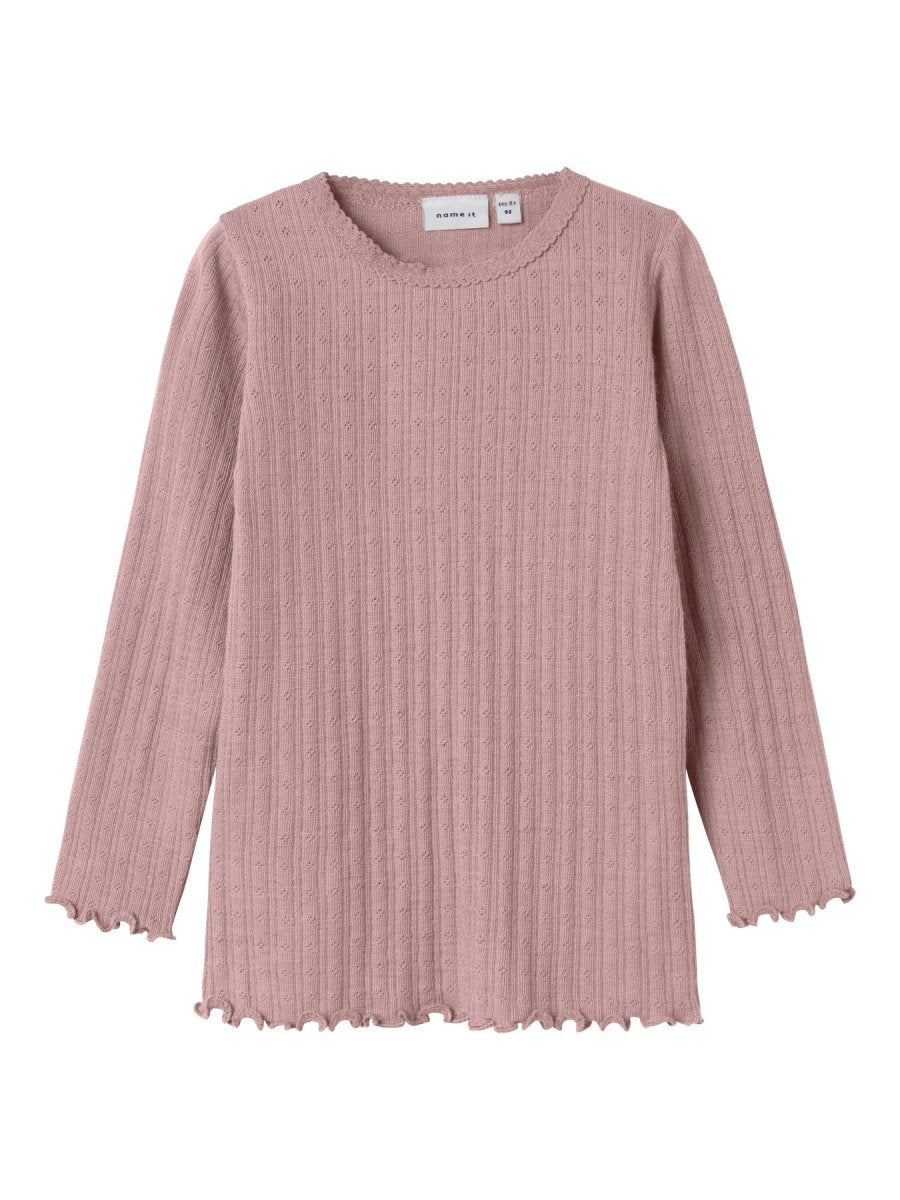 name it mini ULL/SILKE WOSSA RIB LS TOP - Antler | Torgunns Barneklær AS