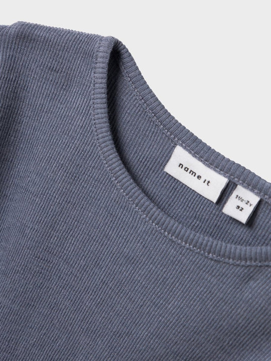 name it mini ULL/SILKE WOSSA RIB LS TOP - Folkstone Gray | Torgunns Barneklær AS