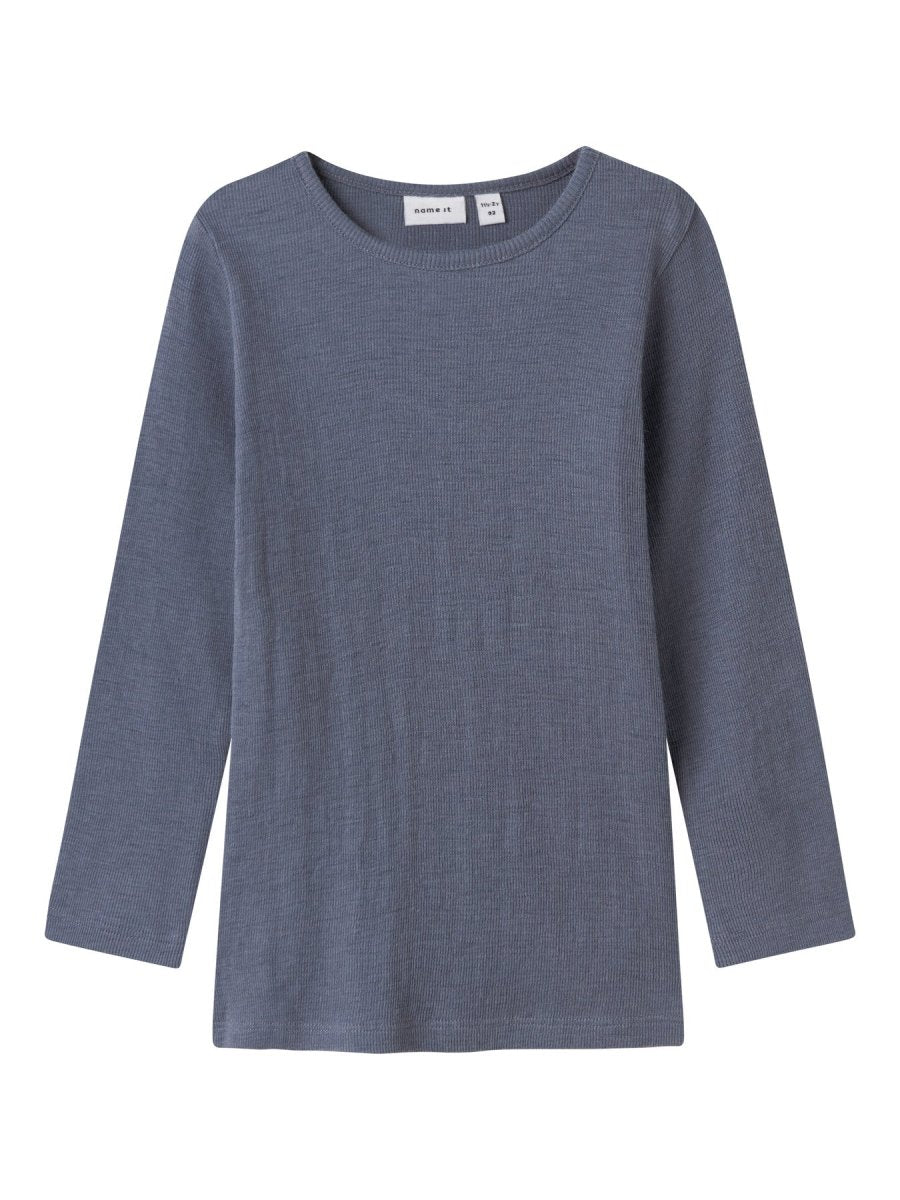 name it mini ULL/SILKE WOSSA RIB LS TOP - Folkstone Gray | Torgunns Barneklær AS