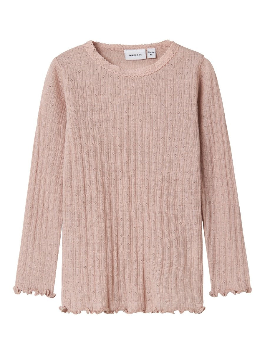 name it mini ULL/SILKE WOSSA RIB LS TOP - Shadow Gray | Torgunns Barneklær AS