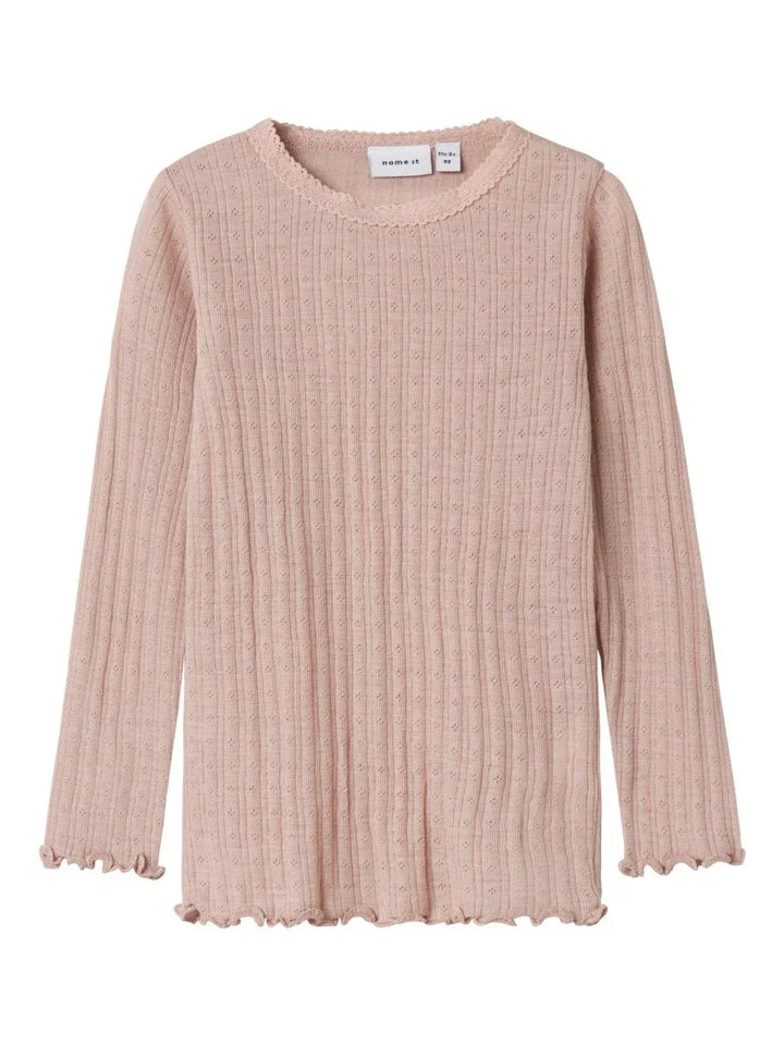 name it mini ULL/SILKE WOSSA RIB LS TOP - Shadow Gray | Torgunns Barneklær AS