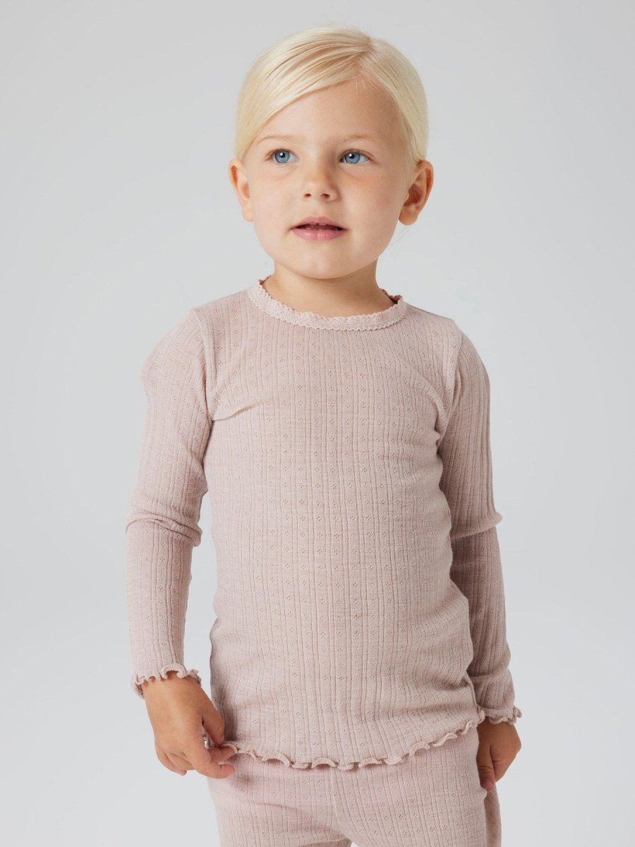 name it mini ULL/SILKE WOSSA RIB LS TOP - Shadow Gray | Torgunns Barneklær AS