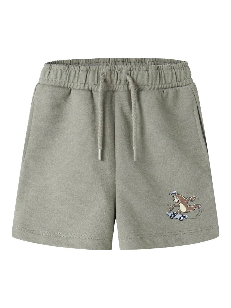 Grønne barneshorts med skaterbjørn, myk bomull for små barn 0-8 år
