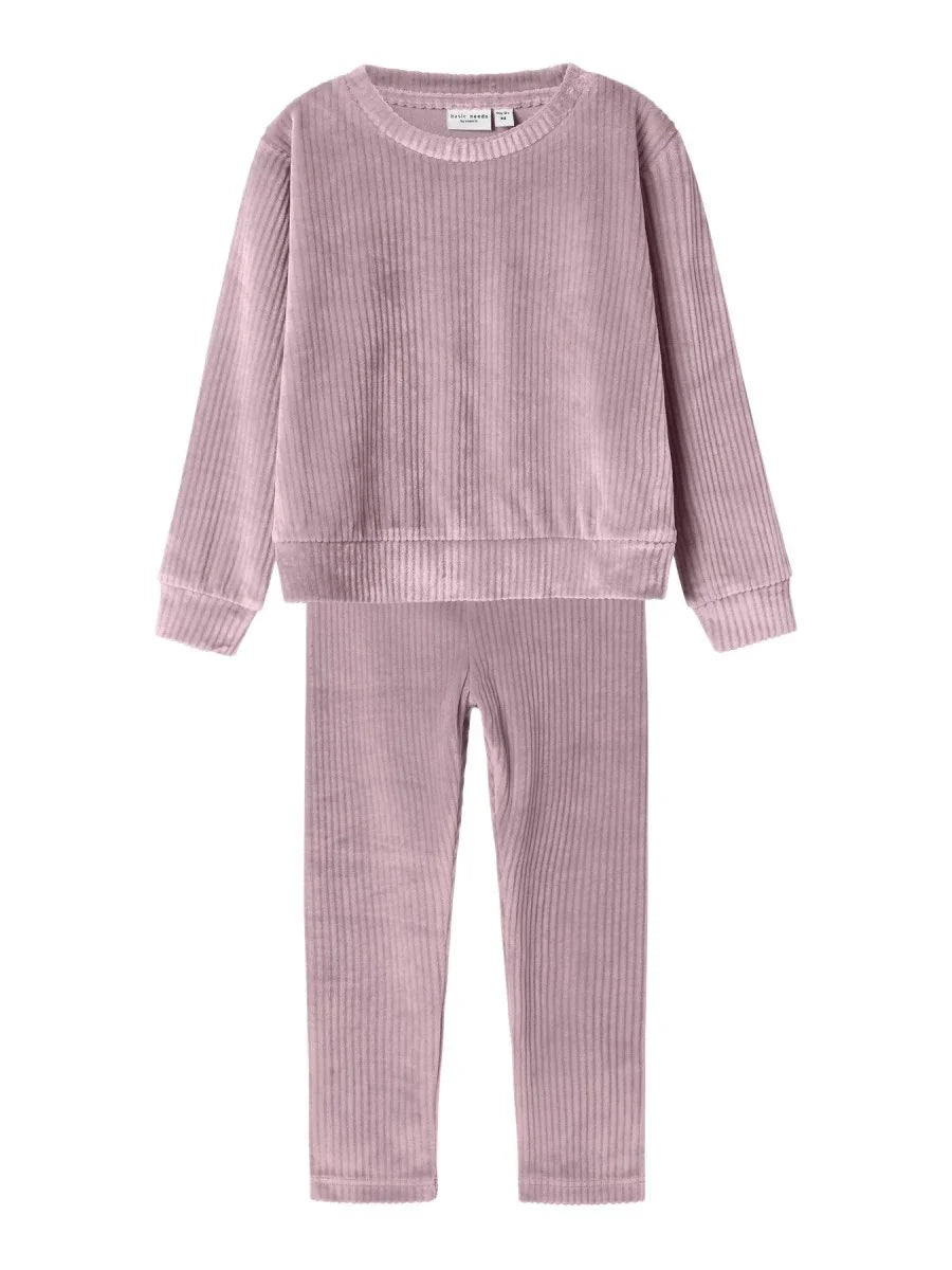 Lys rosa velour pyjamasett for barn, myk og behagelig barneklær i ribbet design