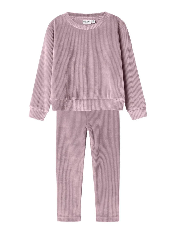 Lys rosa velour pyjamasett for barn, myk og behagelig barneklær i ribbet design