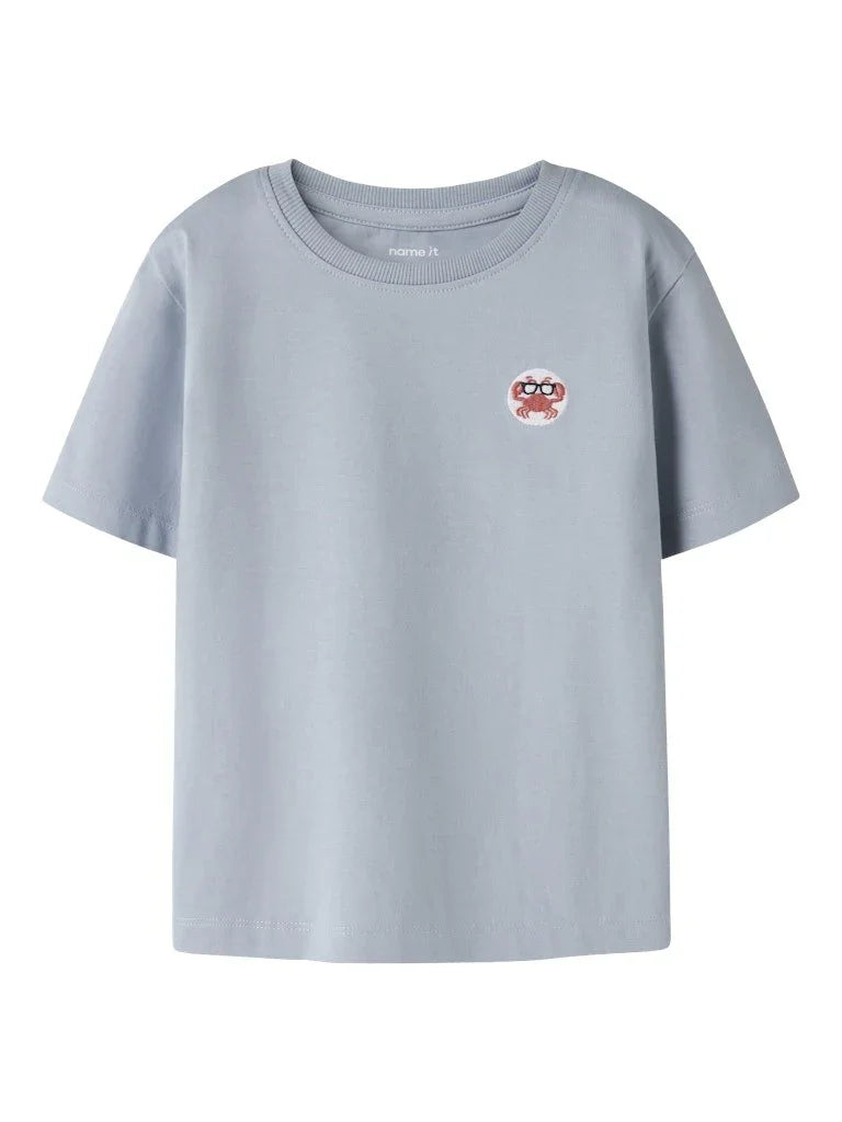 name it mini VIMPEL T - SHIRT - Blue Fog Crab | Embroidery | Torgunns Barneklær AS