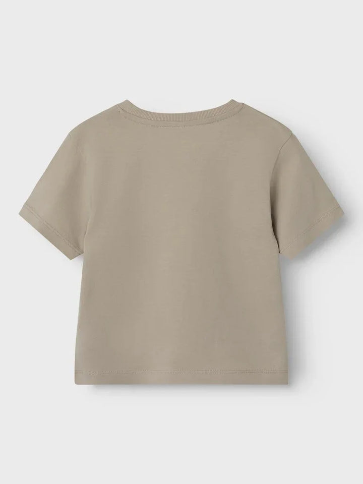 Beige barnet-skjorte med rund hals, myk bomull for spedbarn og småbarn