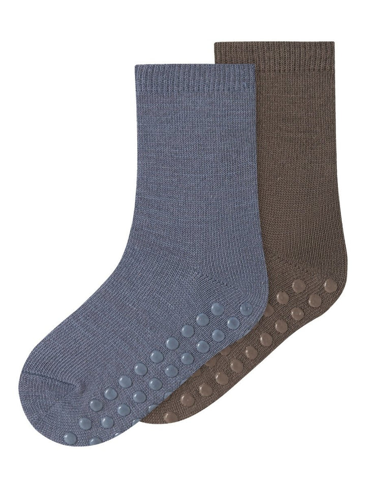 name it mini WAK 2pk Ullsokker med antiskli – Morel / Folkstone Gray | Torgunns Barneklær AS