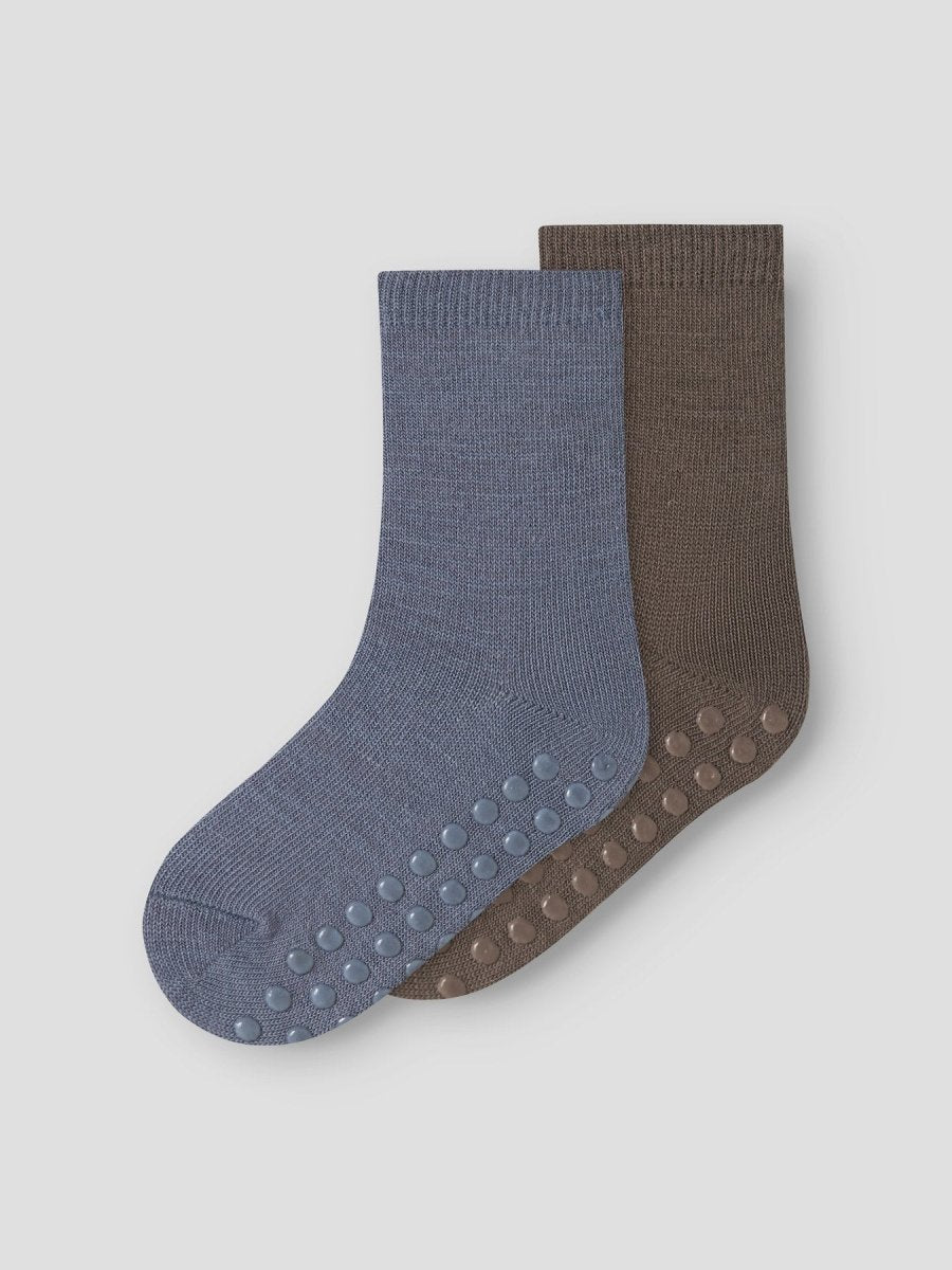 name it mini WAK 2pk Ullsokker med antiskli – Morel / Folkstone Gray | Torgunns Barneklær AS