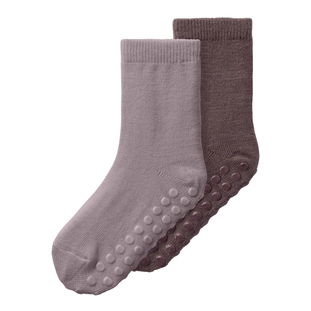 name it mini WAK WO/BL 2P SOCK W/NON SKID - Purple Dove 2P PURPLE DOVE + SPARROW | Torgunns Barneklær AS
