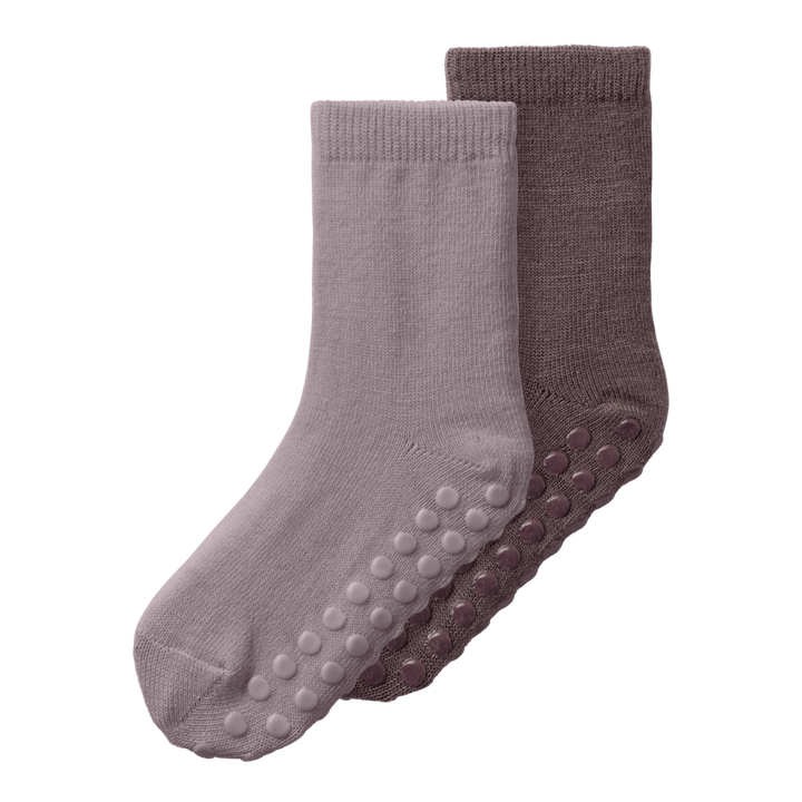 name it mini WAK WO/BL 2P SOCK W/NON SKID - Purple Dove 2P PURPLE DOVE + SPARROW | Torgunns Barneklær AS