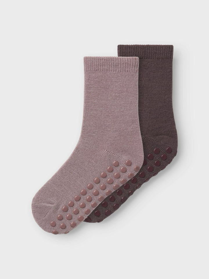 name it mini WAK WO/BL 2P SOCK W/NON SKID - Purple Dove 2P PURPLE DOVE + SPARROW | Torgunns Barneklær AS