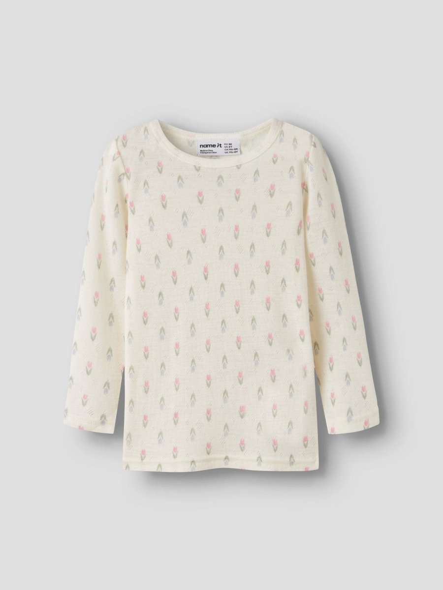 name it mini WANG ull genser i merinoull – Coconut Milk | Blomster | Torgunns Barneklær AS