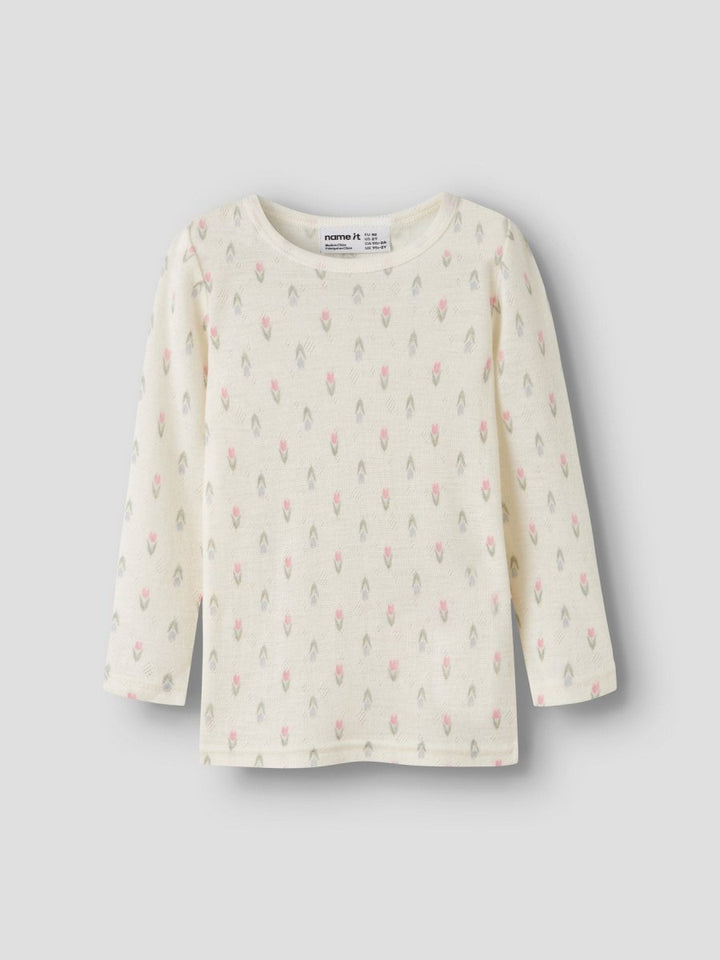 name it mini WANG ull genser i merinoull – Coconut Milk | Blomster | Torgunns Barneklær AS