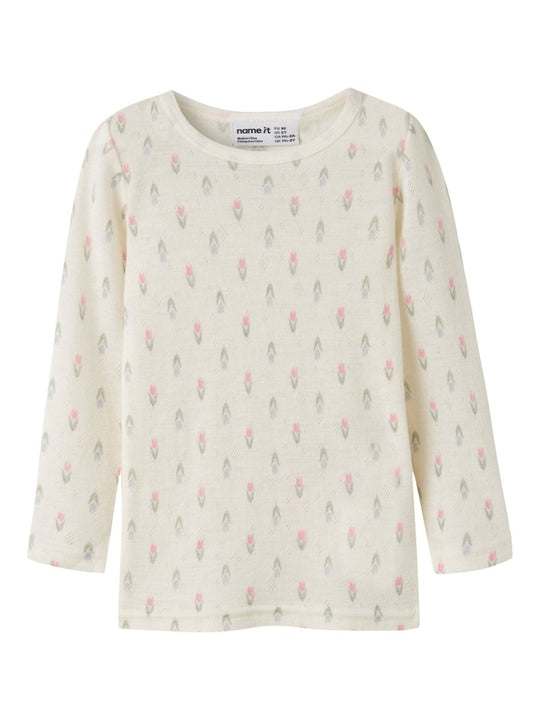 name it mini WANG ull genser i merinoull – Coconut Milk | Blomster | Torgunns Barneklær AS