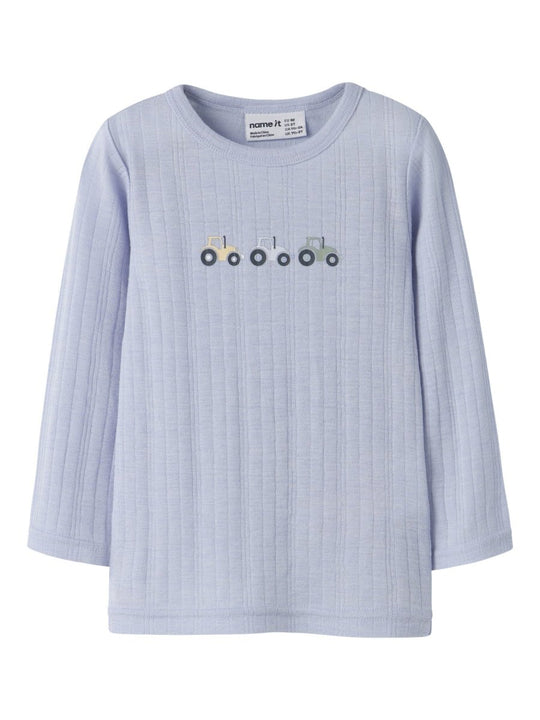 name it mini WANG ull genser i merinoull – Zen Blue | Traktor | Torgunns Barneklær AS