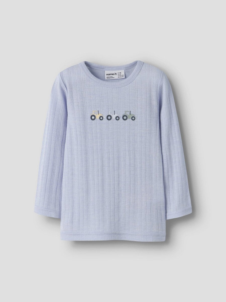 name it mini WANG ull genser i merinoull – Zen Blue | Traktor | Torgunns Barneklær AS