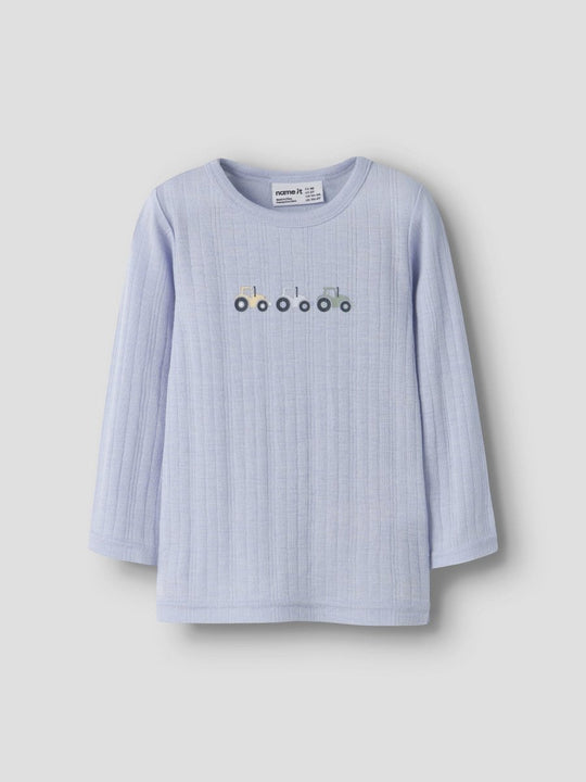name it mini WANG ull genser i merinoull – Zen Blue | Traktor | Torgunns Barneklær AS