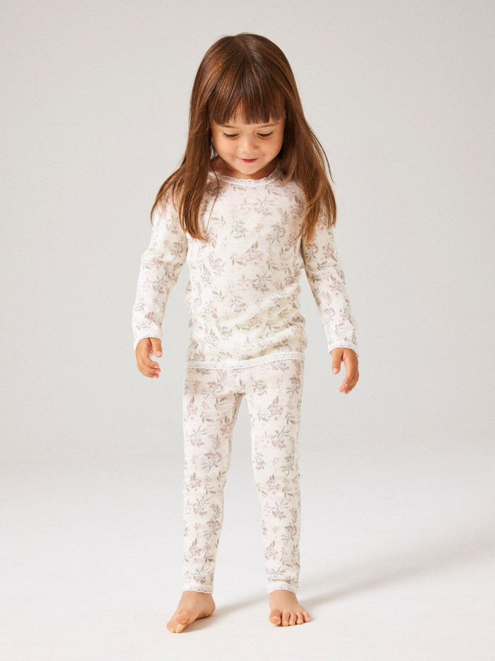 name it mini WANG Ull Legging NOOS - Snow White | Flowers &amp; Leafs | Torgunns Barneklær AS