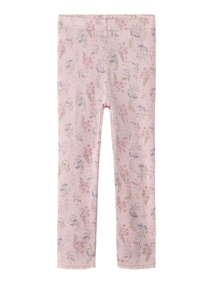 name it mini WANG Ull Legging NOOS - Violet Ice | Flowers &amp; Leafs | Torgunns Barneklær AS