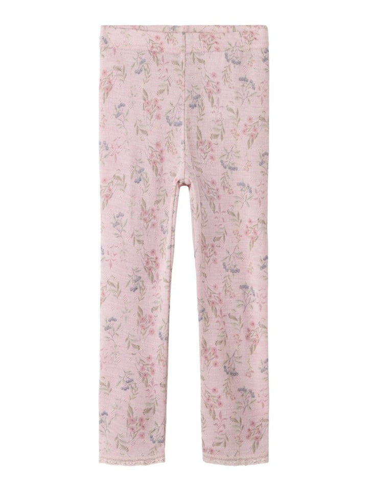 name it mini WANG Ull Legging NOOS - Violet Ice | Flowers &amp; Leafs | Torgunns Barneklær AS