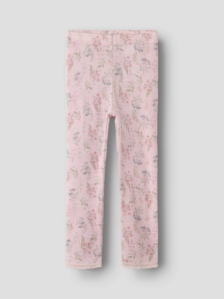name it mini WANG Ull Legging NOOS - Violet Ice | Flowers &amp; Leafs | Torgunns Barneklær AS