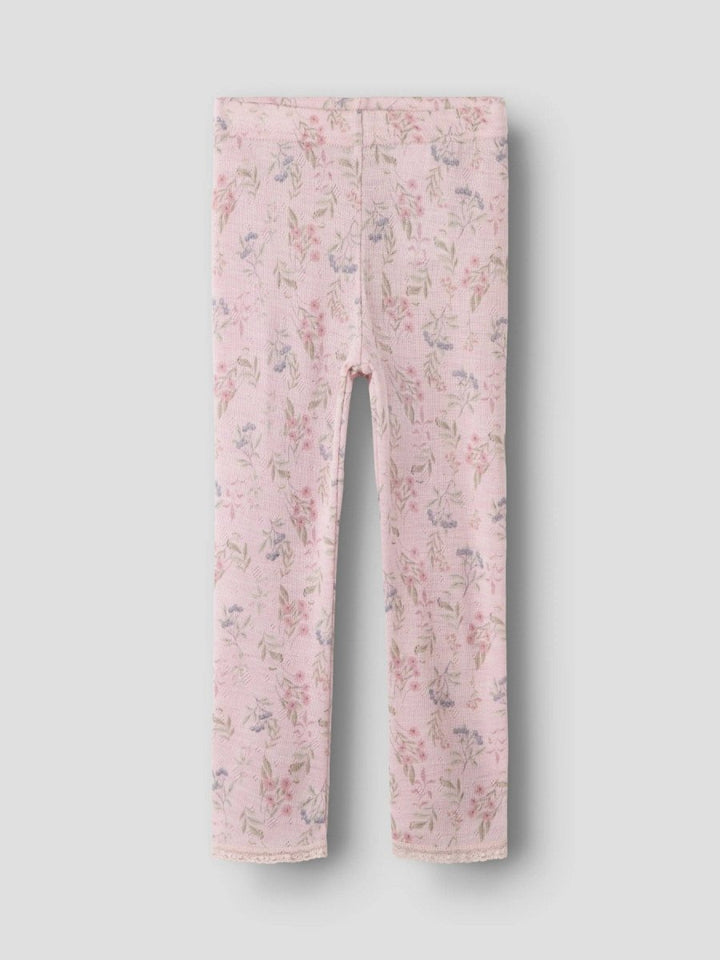 name it mini WANG Ull Legging NOOS - Violet Ice | Flowers &amp; Leafs | Torgunns Barneklær AS