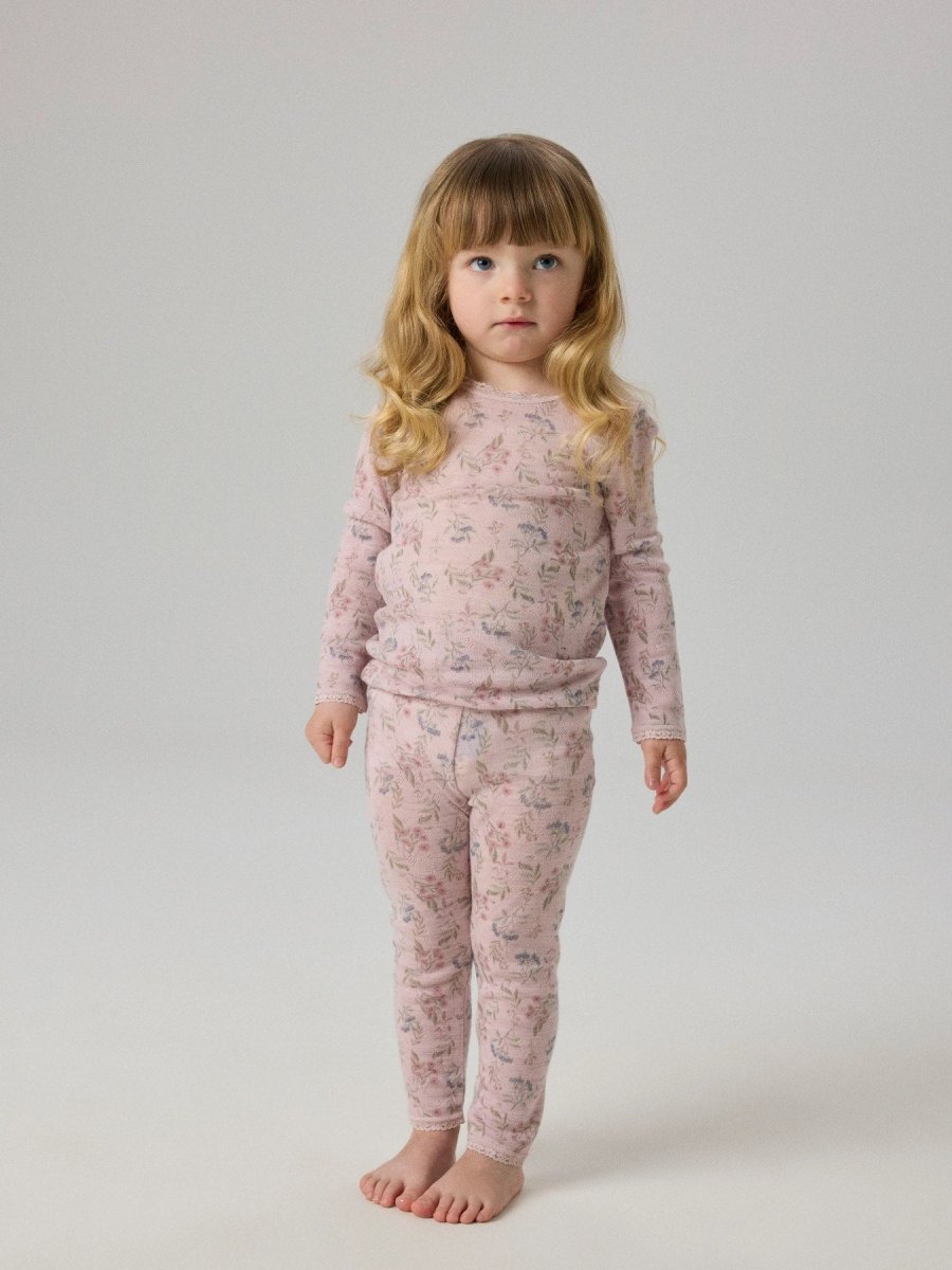 name it mini WANG Ull Legging NOOS - Violet Ice | Flowers &amp; Leafs | Torgunns Barneklær AS
