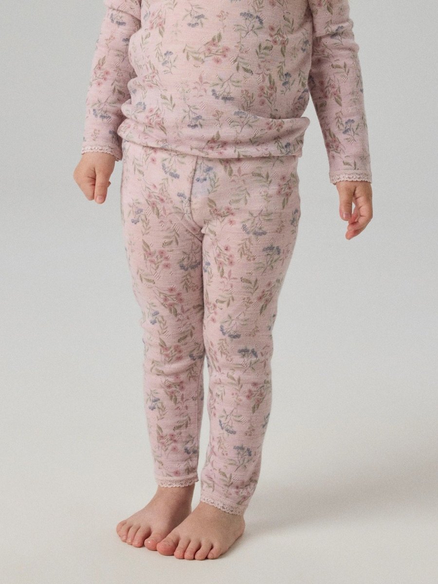 name it mini WANG Ull Legging NOOS - Violet Ice | Flowers & Leafs | Torgunns Barneklær AS