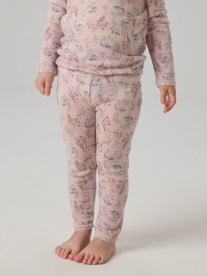 name it mini WANG Ull Legging NOOS - Violet Ice | Flowers &amp; Leafs | Torgunns Barneklær AS