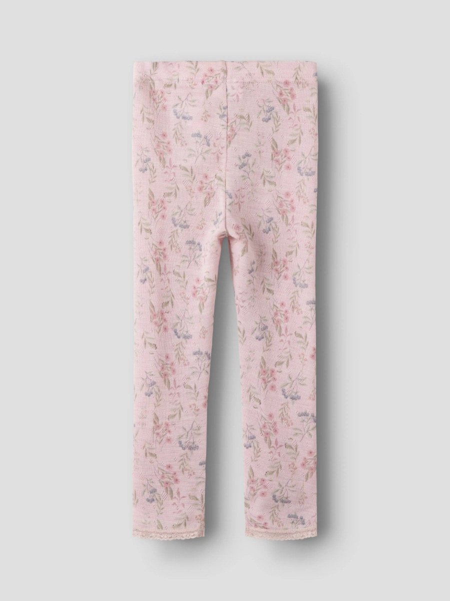 name it mini WANG Ull Legging NOOS - Violet Ice | Flowers &amp; Leafs | Torgunns Barneklær AS