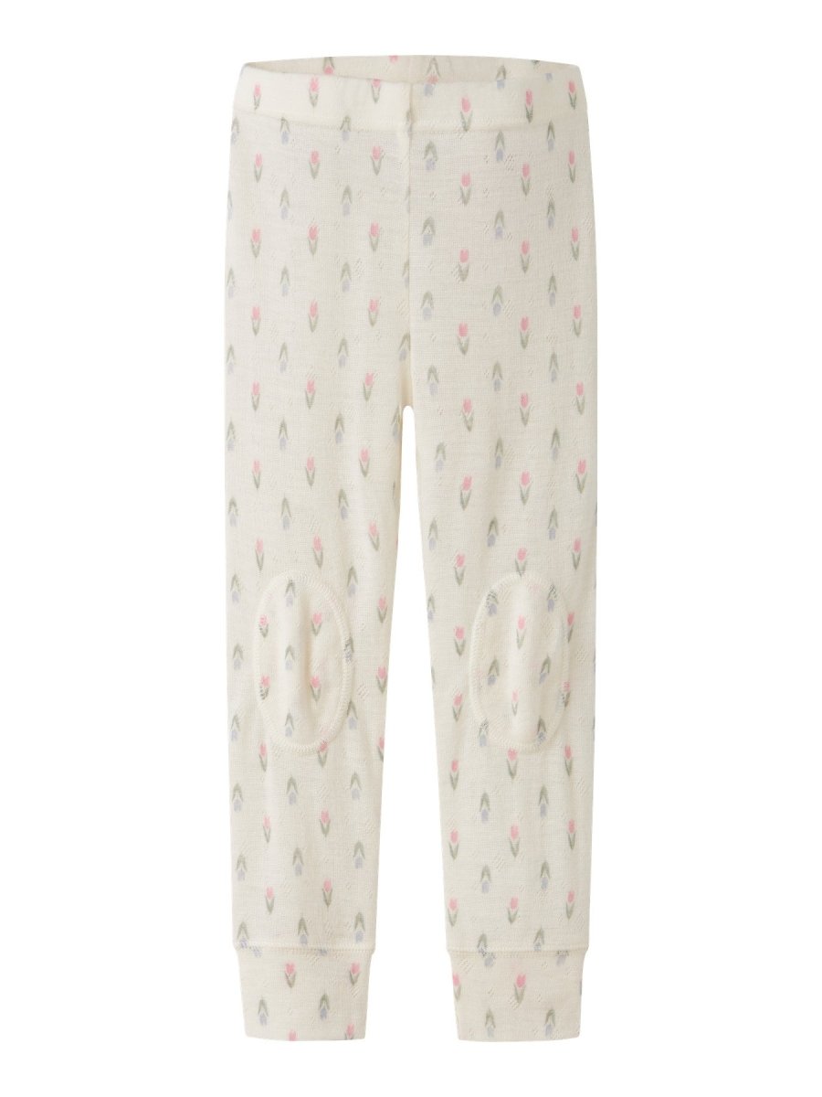 name it mini WANG ull leggings i merinoull – Coconut Milk | Blomster | Torgunns Barneklær AS