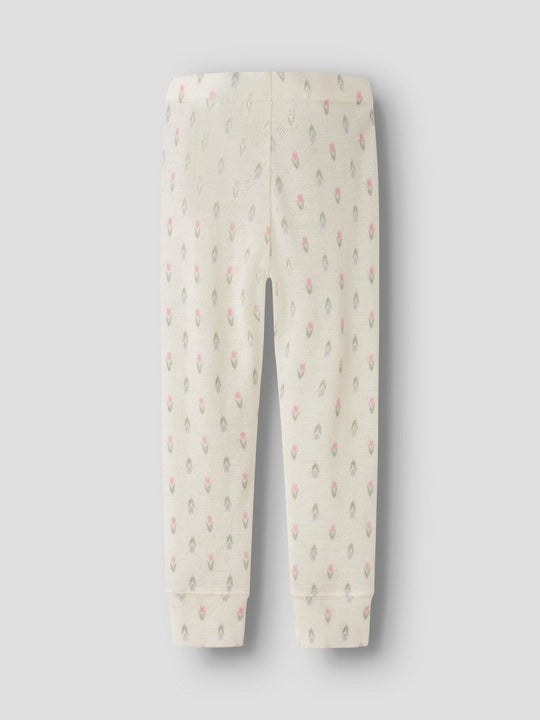 name it mini WANG ull leggings i merinoull – Coconut Milk | Blomster | Torgunns Barneklær AS