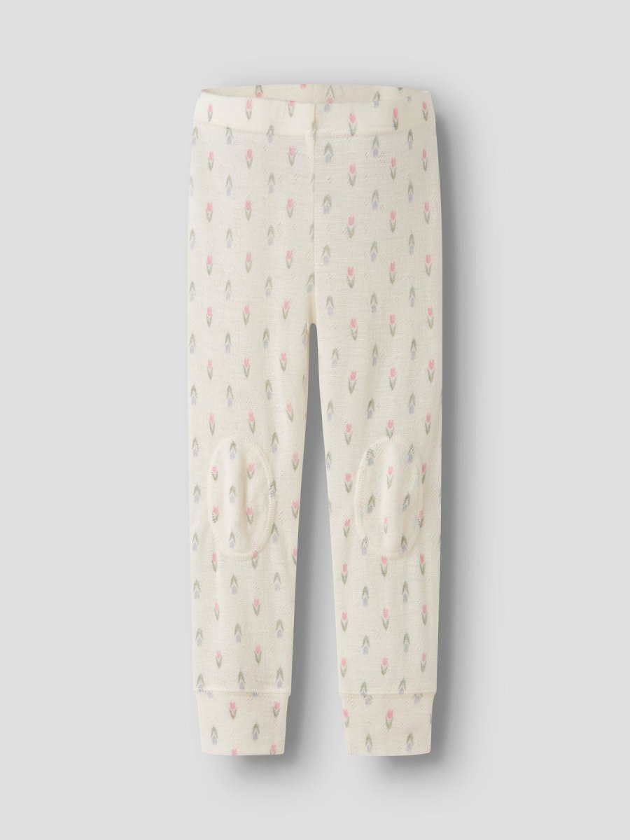 name it mini WANG ull leggings i merinoull – Coconut Milk | Blomster | Torgunns Barneklær AS