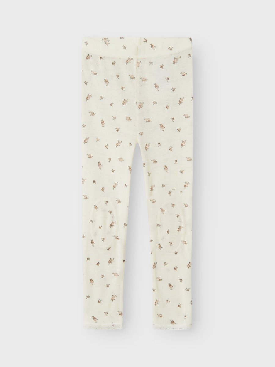 name it mini WANG WOOL NEEDLE LEGGING NOOS - Snow White | Small flowers | Torgunns Barneklær AS