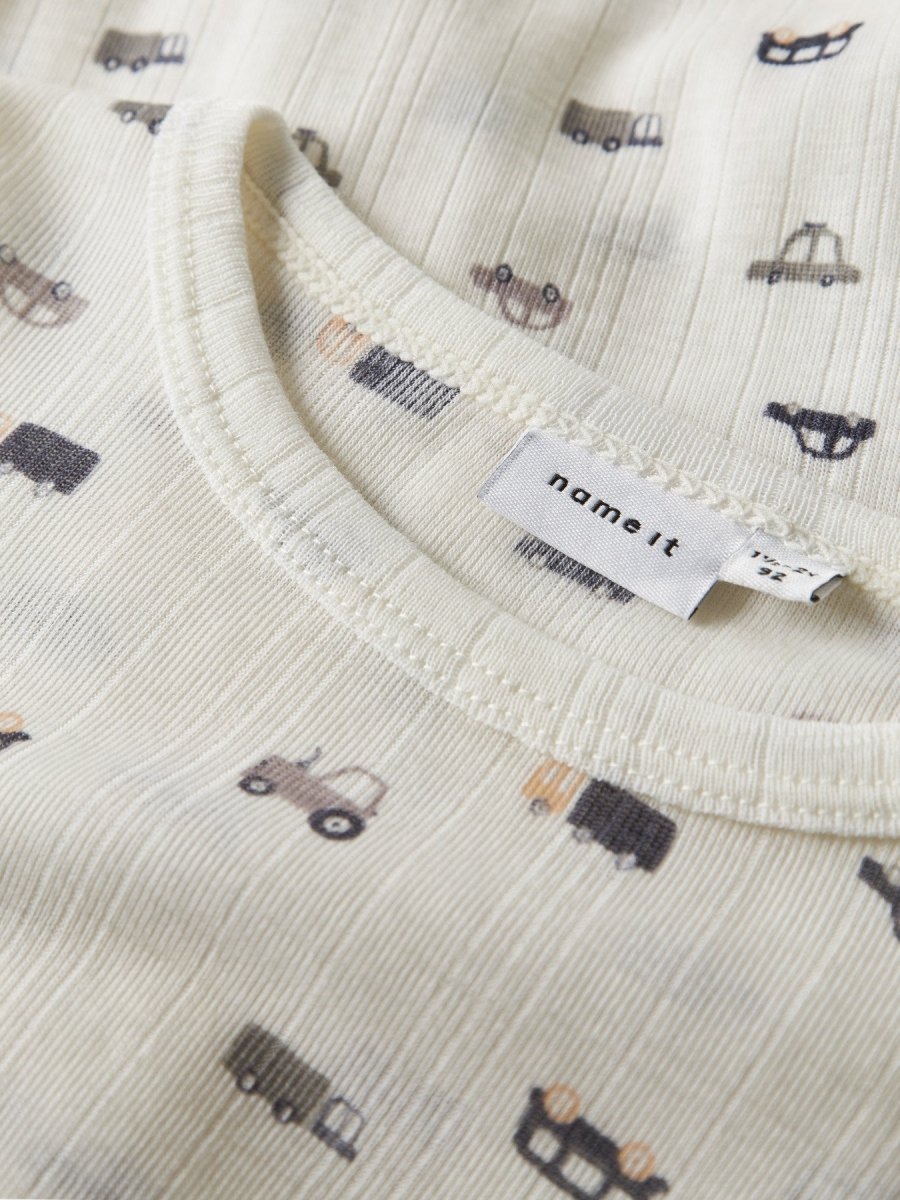 name it mini WANG WOOL NEEDLE LS BODY - Snow White | Small Cars | Torgunns Barneklær AS